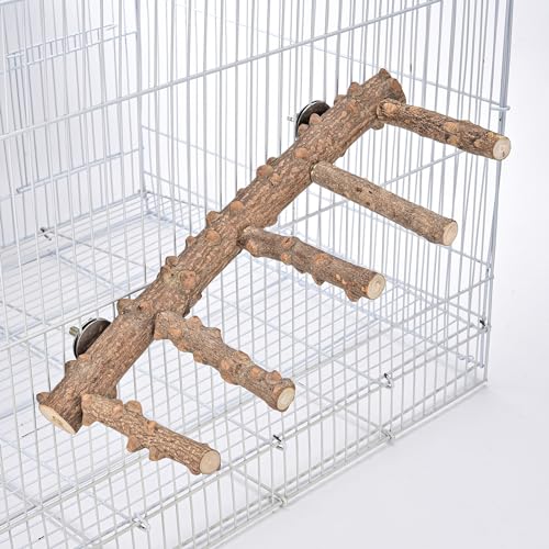 Mogoko Bird Ladder Perch for Cage, Natural Wood Bird Parrot Perch Stand Parrot Perch Bridge Climbing Chewing T - view 3