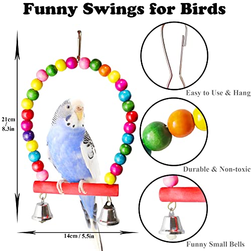8 Pcs Parakeet Cockatiel Bird Toys, Parrots Cage Accessories Swing Wooden Perch Chewing Toy for Budgerigar, Co - view 3