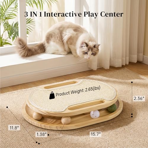 ZOMISIA Cat Scratcher with Ball Track Toy, Sisal Scratch Pad for Indoor Adult Cats, Wooden Interactive Cat Puz - view 3