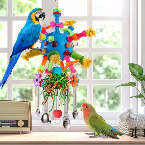 Parrot Toys Bird Toys Perch Pullable Stainless Steel Spoons Colorful Acrylic Stick Chew Toys for s Mini Macaws - view 6