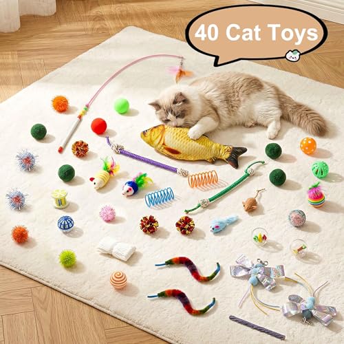 Cat Tunnel Bed with 40 Pcs Interactive Cat Toys, Cat Tube with Kitten Toys for Indoor Kittens, Collapsible Pla - view 5