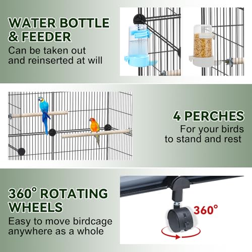 VISCOO Upgraded Encrypted 46-Inch Bird Cage, with Wooden Perches, Metal Parakeet Cage with Slide-Out Tray, Wat - view 5
