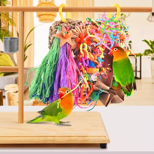 KATUMO Conure Toys, Bird Grass Mat Parakeet Shredder Hanging Toy Cockatiel Foraging Entertainments Parrot Clim - view 5