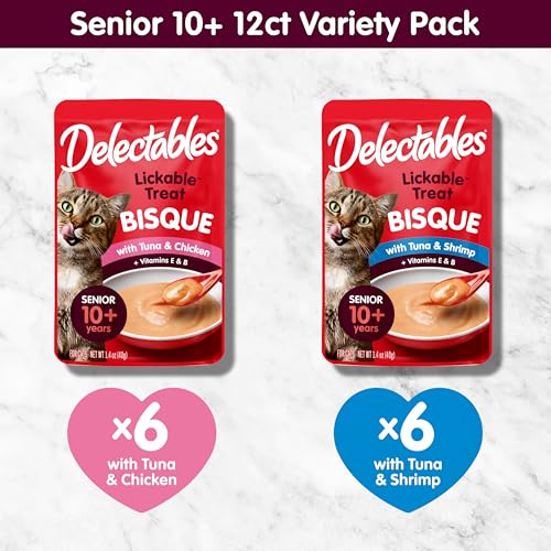 Delectables Lickable Treat Bisque Senior 10+ Wet Cat Treat Variety Pack, Food Topper, Hydrating, Grain-Free, N - view 7