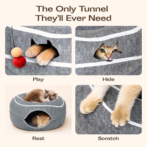 Peekaboo Cat Cave Donut - Cat Tunnel Bed for Indoor Cats – Cute Patterns Hideaway for Multiple & Large Cats, S - view 4
