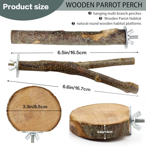 8 PCS Natural Bird Perch Set - Apple Wood Platforms & Hardwood Branches for Parakeets, Cockatiels, Lovebirds - - view 3