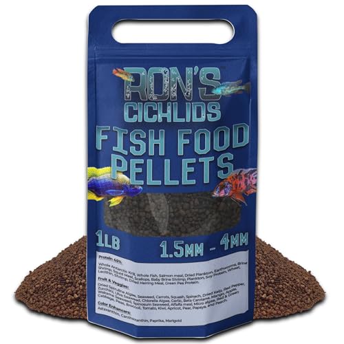 RON'S CICHLIDS Adult African Cichlid Fish Food Pellets – USA Made Slow Sinking Cichlid Pellets & Sticks Feed,  - view 2