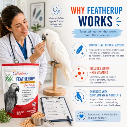 UnRuffledRx FeatherUp! Bird Molting Support & Feather Growth Supplement - for Plucking, Regrowth & Molt - Mult - view 5
