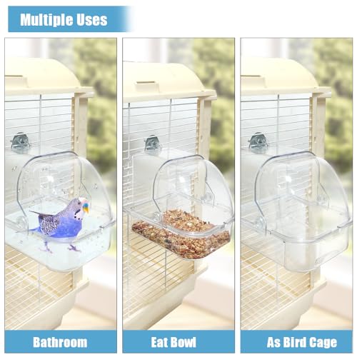 Bird Bath for Cage, Plastic Water Bowl Feeder for Pet Birds, Parrot Bathtub with Hanging Hooks for Little Bird - view 3