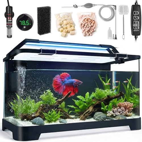 3.5 Gallon Betta Fish Tank, All in One Aquarium Starter Kits with Back Filter, Adjustable Pump, 25W Heater, LE - view 2