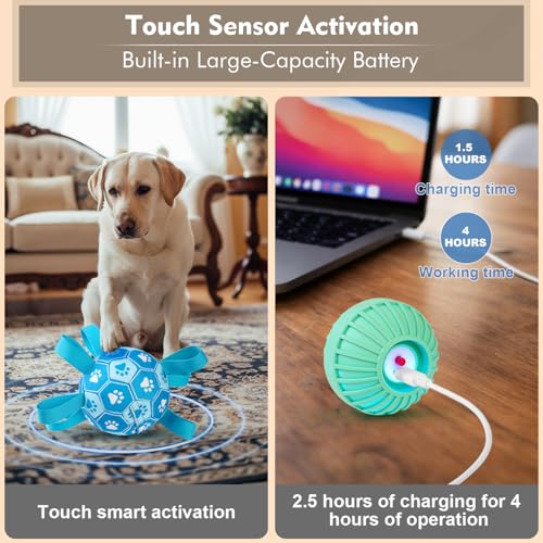 Interactive Dog Toys Dog Soccer Ball to Keep Them Busy,Durable Automatic Moving Jumping Dog Balls with Straps  - view 4