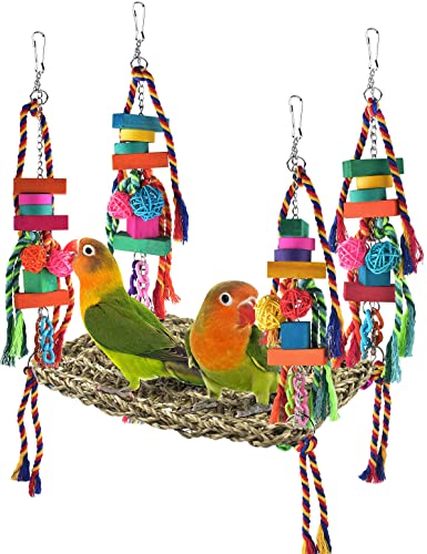 KATUMO Bird Toys, Bird Foraging Wall Toy Large Size Seagrass Woven Climbing Hammock Swing Mat with Colorful Ch - view 2