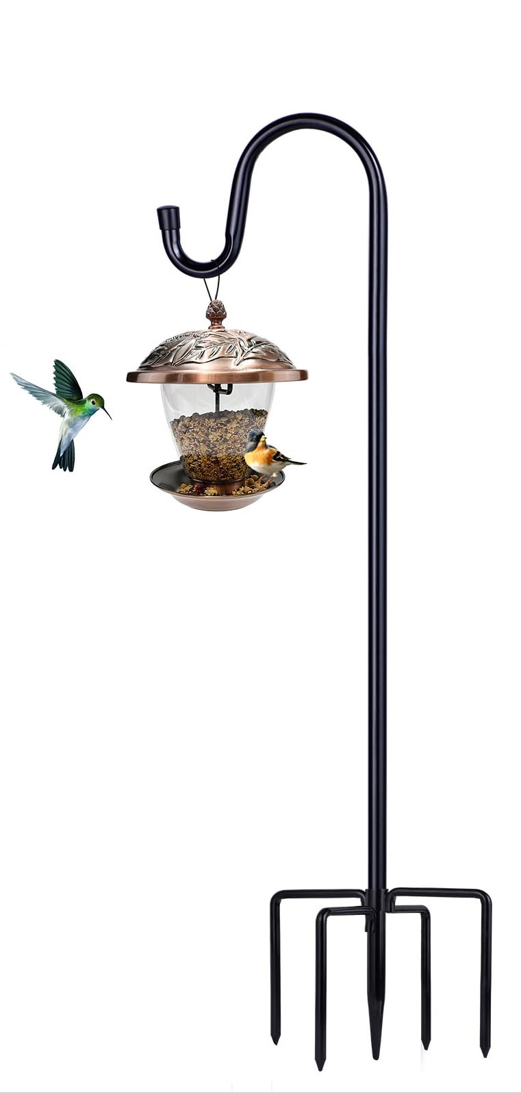 Shepherd Hooks for Outdoor, 1 Pack 62 Inch Bird Feeder Pole with 5 Prongs Base for Hanging Lantern, Hummingbir