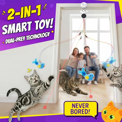 Interactive Cat Toys for Indoor Cats: 2 in 1 Laser Pointer Cat Toy with Automatic Flying Bird & Mouse Wand, Sm - view 3