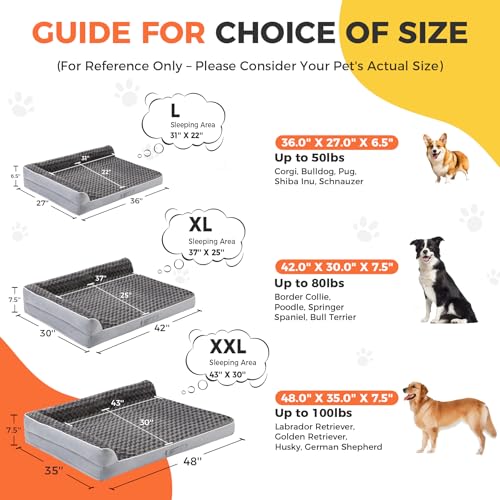 Dog Beds Large Sized Dogs, XL Orthopedic Dog Beds for Large Dogs 42"x30"x7.5", Waterproof Pet Bed with Washabl - view 5