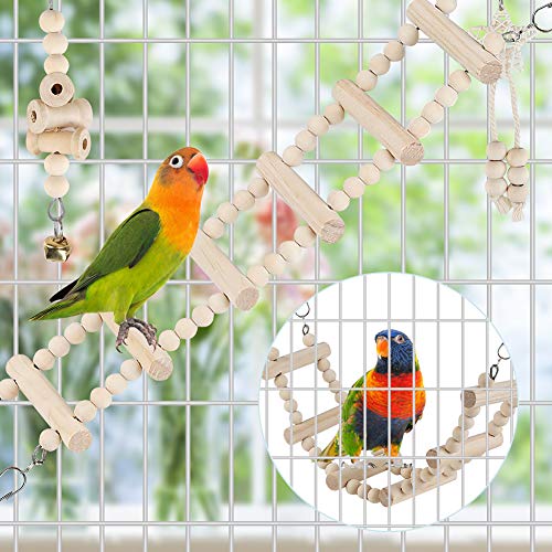 Bird Parrot Swing Toys, Chewing Standing Hanging Perch Hammock Climbing Ladder Bird Cage Toys for Budgerigar,  - view 5