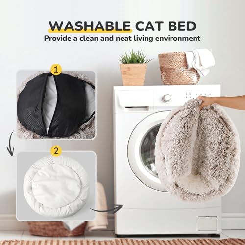 CATISM Plush Hooded Cat Bed, Calming Nest, Self-Warming Cave, Cozy Pod for Indoor Cats or Small Dogs, Removabl - view 5