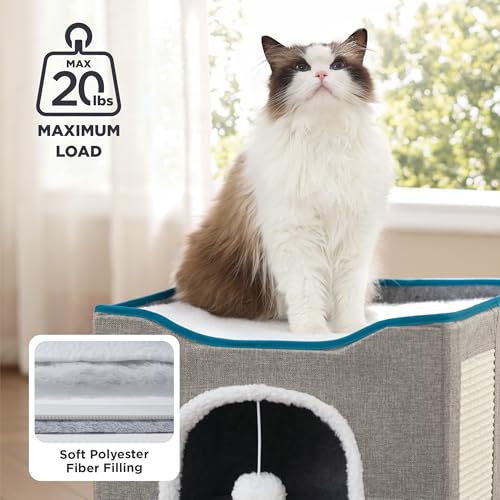 Bedsure Cat Beds for Indoor Cats - Large Cat Cave for Pet Cat House with Fluffy Ball Hanging and Scratch Pad,  - view 5