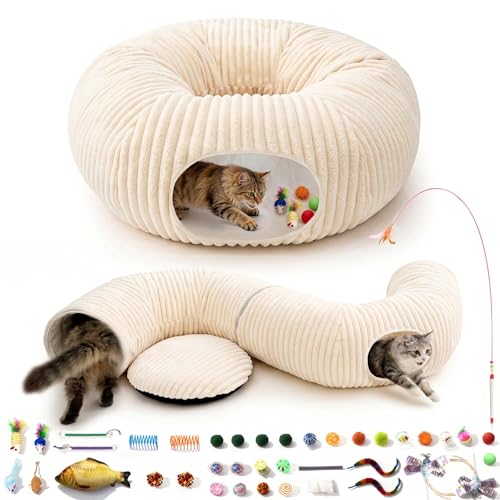 Cat Tunnel Bed with 40 Pcs Interactive Cat Toys, Cat Tube with Kitten Toys for Indoor Kittens, Collapsible Pla - view 2