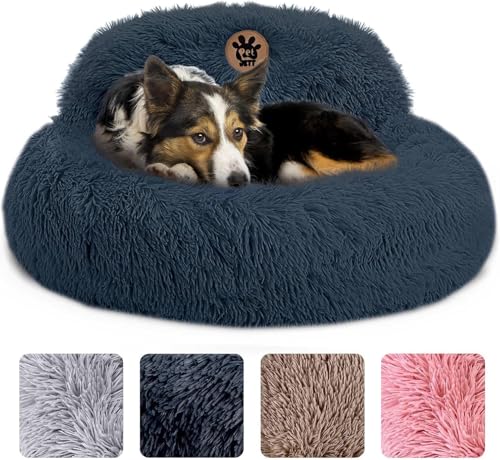 PetJett Calming Dog Bed Medium Size Dog - 30'' Donut Bed, Anti-Slip & Washable Super Soft Fluffy Plush Round B - view 2