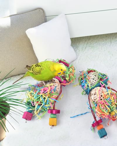 Bissap 2PCS Bird Parrot Foraging Shredder Hanging Toys Sola Balls Sepak Takraw with Pacifier for Small Parrots - view 6