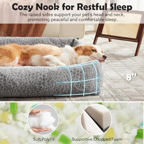 JOEJOY Dog Bed Medium Size Dog, Removable Washable Cover Orthopedic Soft Faux Rabbit Fur Pet Bed, Cute Calming - view 3
