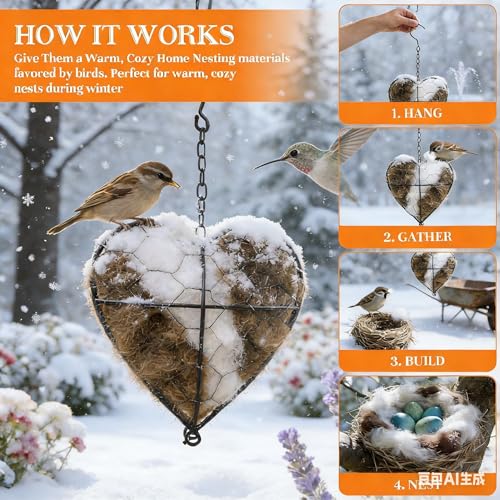 2026 new Handmade Alpaca Fiber Bird nest Heart, Bird nest Material Frame, Winter Wild Bird Tree House, Humming - view 4