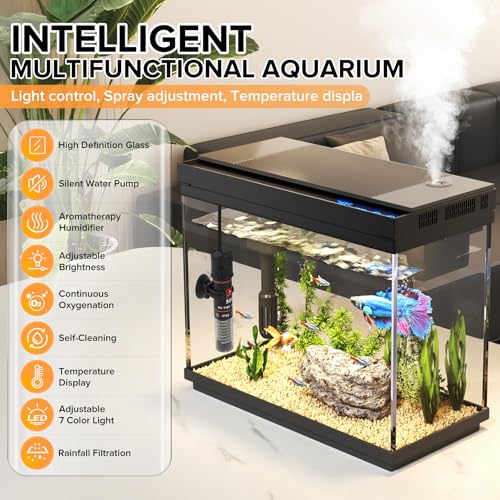 Vehipa Fish Tank, 2.4 Gallon Fish Aquarium, Fish Tank Starter kit with Smart Humidifier, Temperature Display,  - view 3