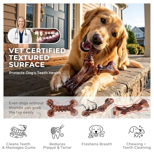 Kseroo 3-Pack Indestructible Dog Chew Toys for Aggressive Chewers: Bacon Flavored Rock-Hard Solid Nylon, Tough - view 5