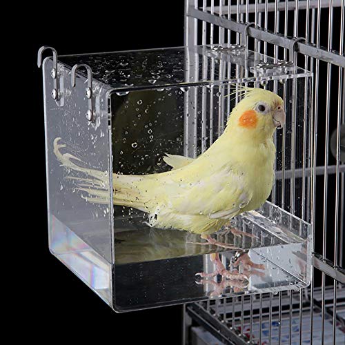 Bird Bath Cage, Cleaning Pet Supplies Cockatiel Bird Bathtub with Hanging Hooks for Little Bird Parrots Spacio - view 2