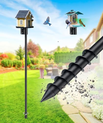 Heavy Duty Bird Feeder Pole - 109 Inch Adjustable 1 Inch Metal Bird House Pole with 14” Deep Auger Base | Outd - view 2
