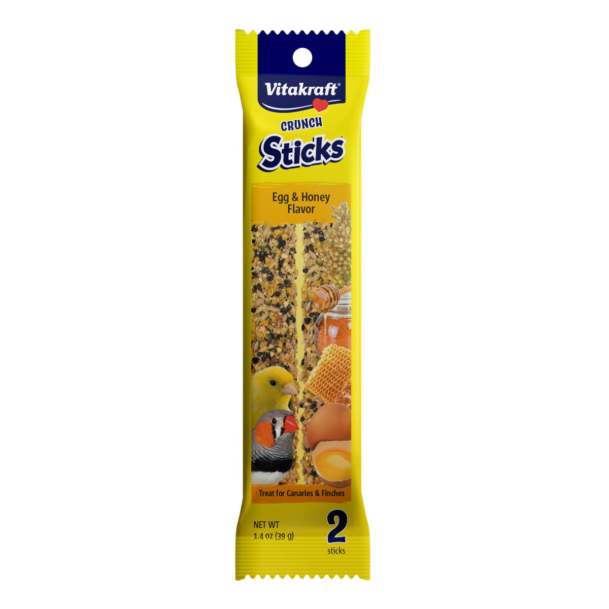Vitakraft Crunch Sticks Parakeet Treats Egg and Honey Flavor 2 Pack - Long Lasting Seed Stick with Natural Woo