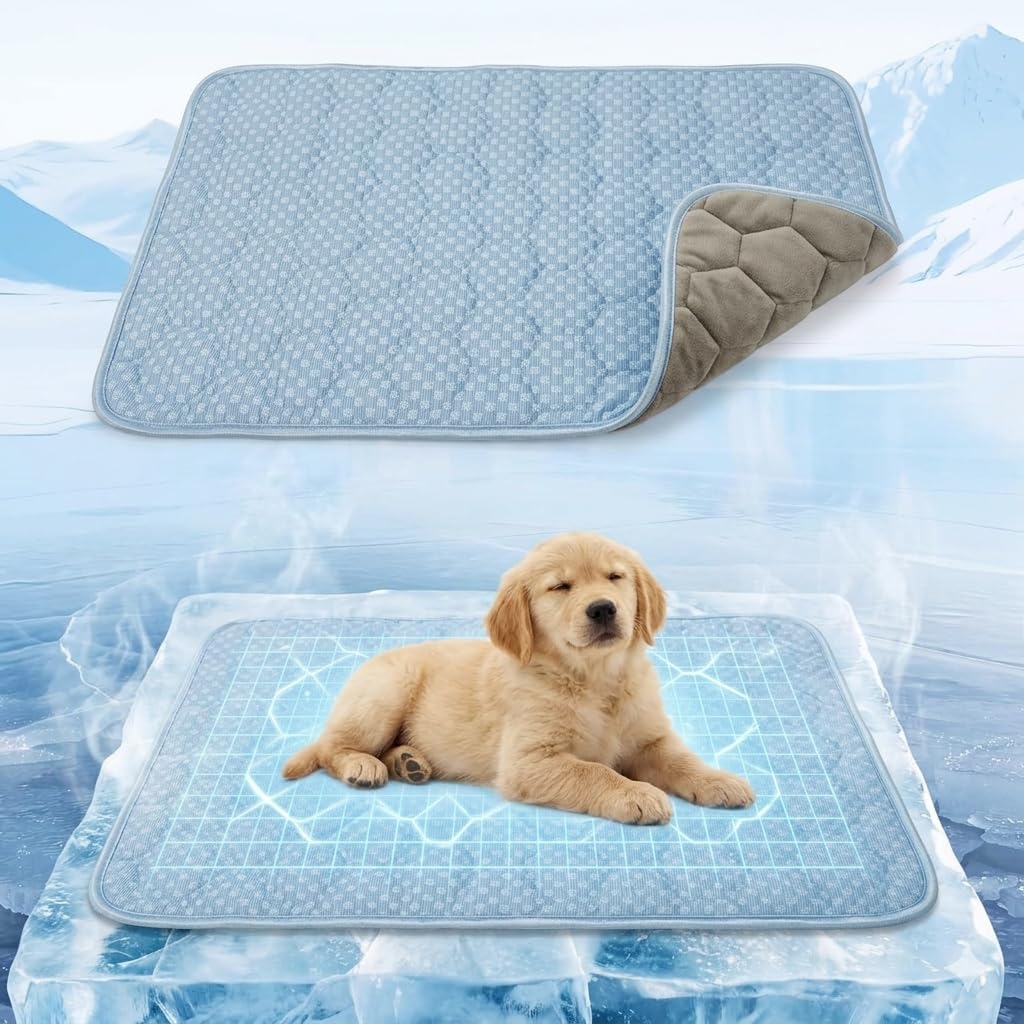 Dog Cooling Mat Q-MAX>0.5 Self-Cooling Mat for Dogs Crate Pad for Dogr, 2-in-1 Long-Lasting Cool Mats and Soft