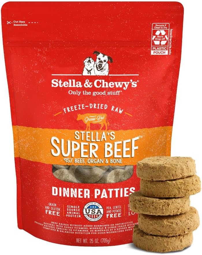 Stella & Chewy's Freeze-Dried Raw Dinner Patties - Beef Recipe - High Protein Grain-Free Puppy & Dog Food - Pe