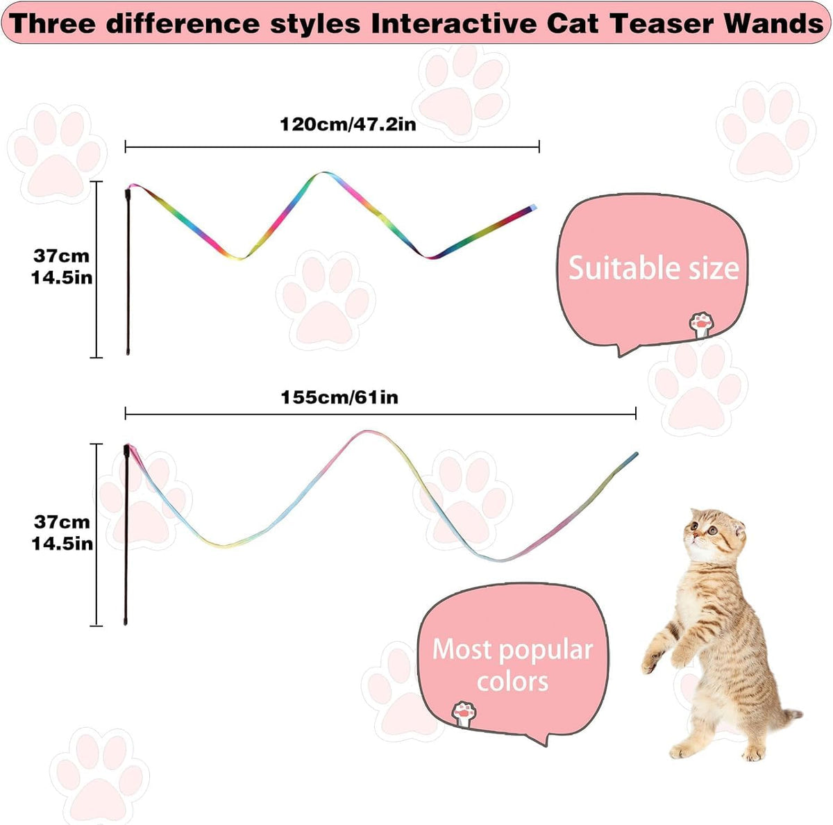 Cat Wand Toys Interactive Kitten Toys for Indoor Cats Colorful Teaser Wand String for Exercise Kitten Stick Ki - view 2