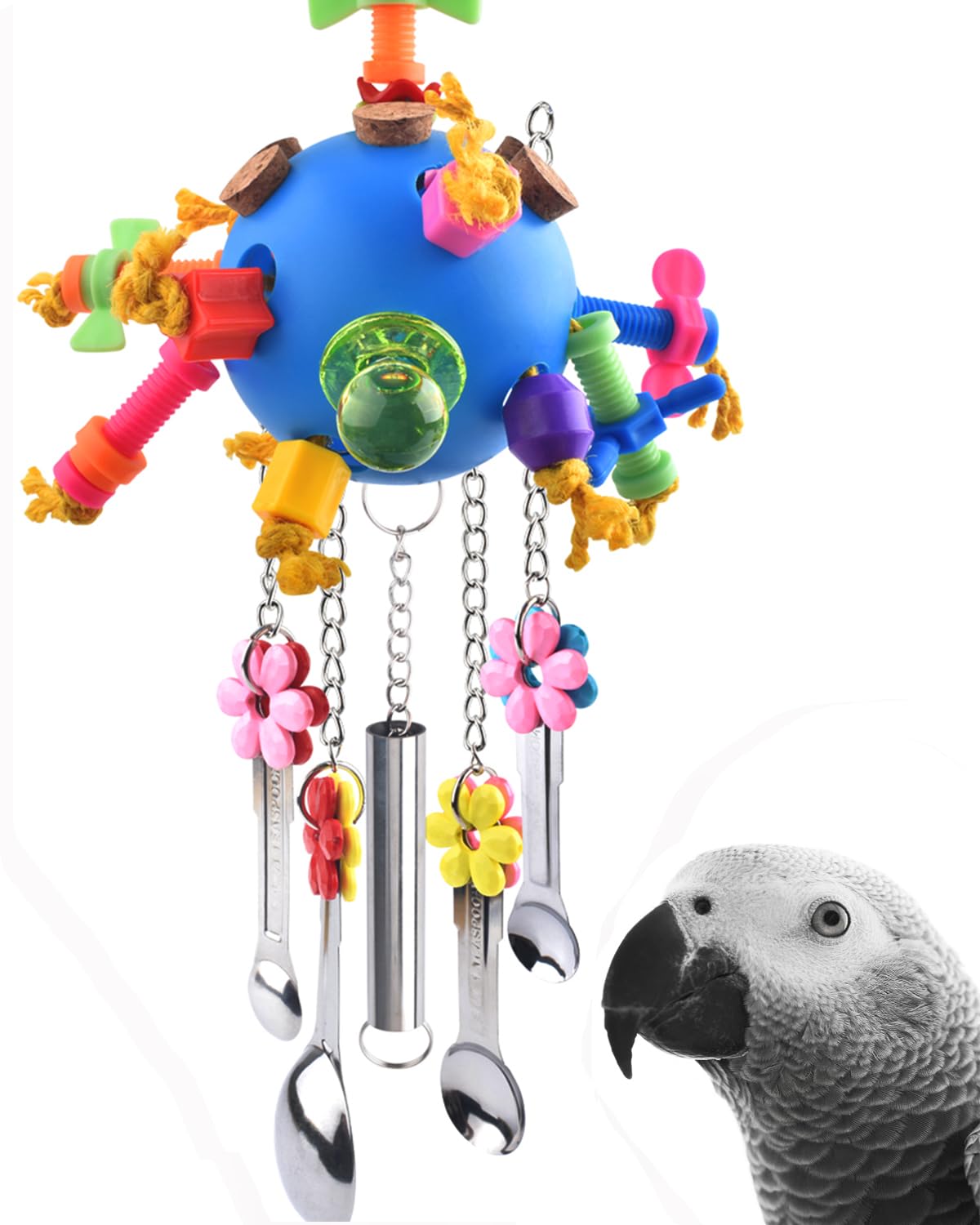 KATUMO Bird Toys, Parrot Pull Spoons Colorful Acrylic Stick Toys Bird Chew Toys for Parrot, African Grey, Conu
