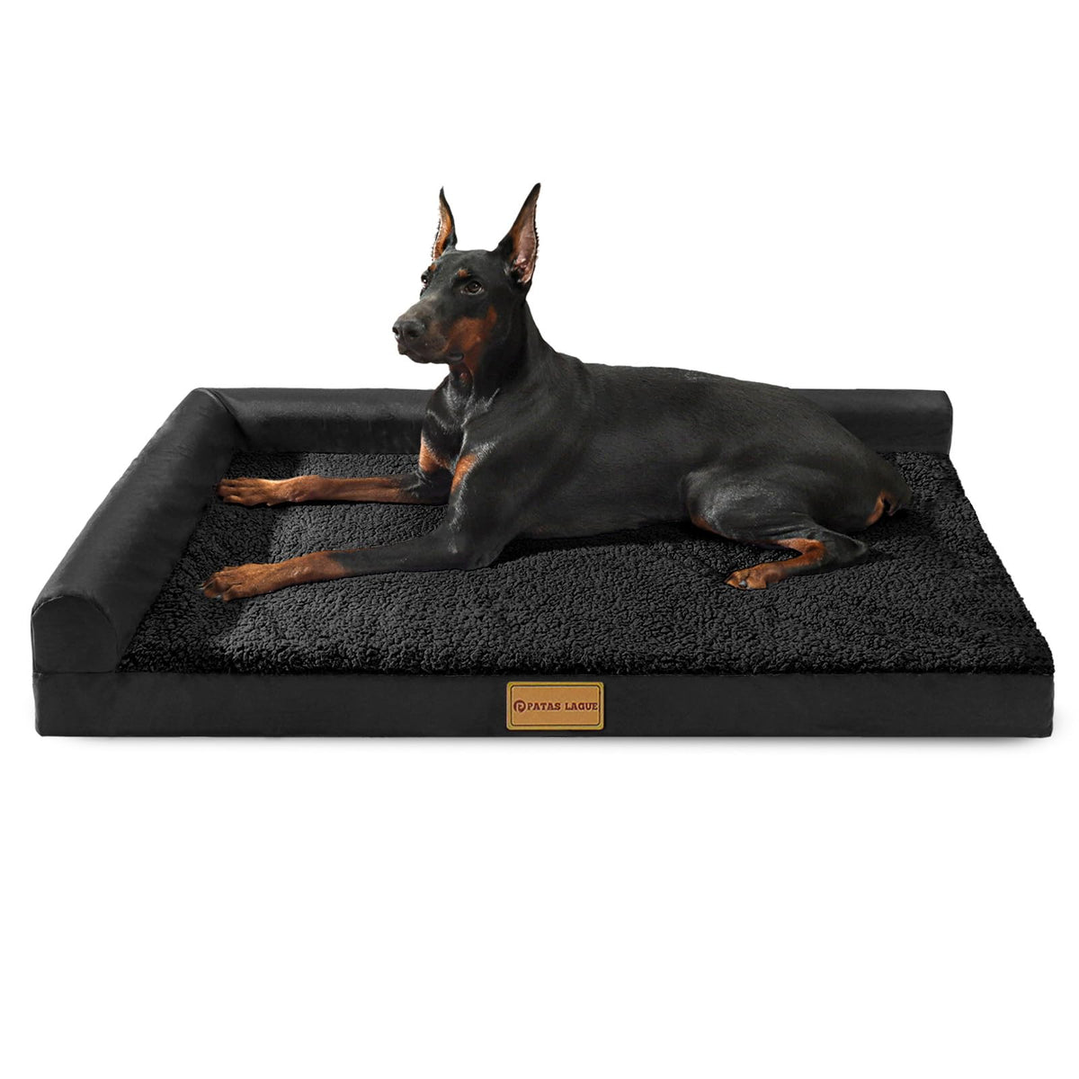Patas Lague Orthopedic Dog Bed Large Sized Dog 36''X24'', Waterproof L Bolster Medium Pet Sofa Beds with Remov
