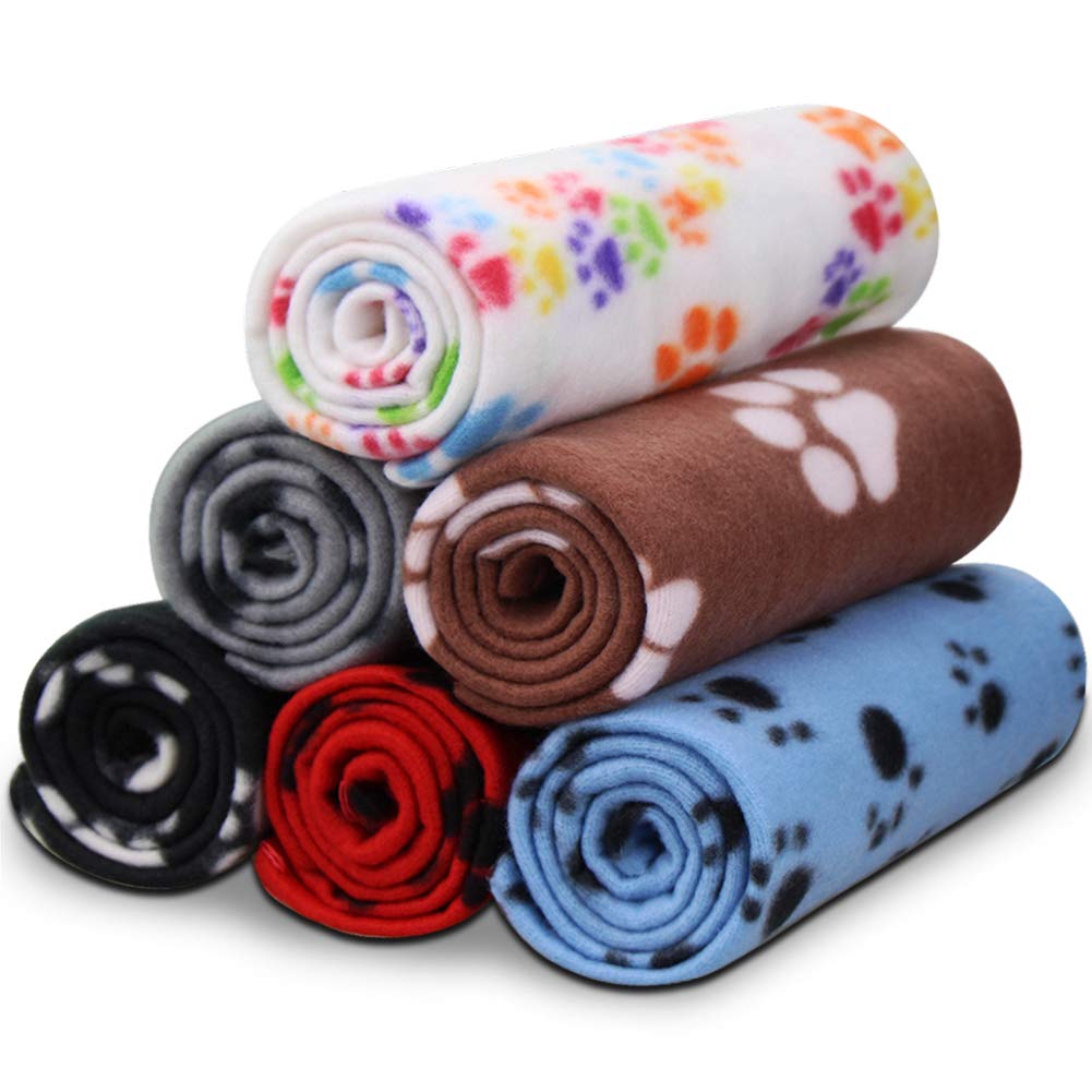 Comsmart Dog Blankets for Small Dogs, 6 Pack Puppy Blanket Cute Paw Print Pet Blanket for Dog, Puppy, Cat, Kit