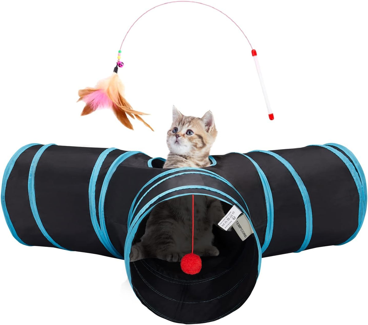 Tempcore Pet Cat Tunnel Tube Cat Toys 3 Way Collapsible, Tunnels for Indoor Cats，Kitty Bored Peek Hole Toy Bal