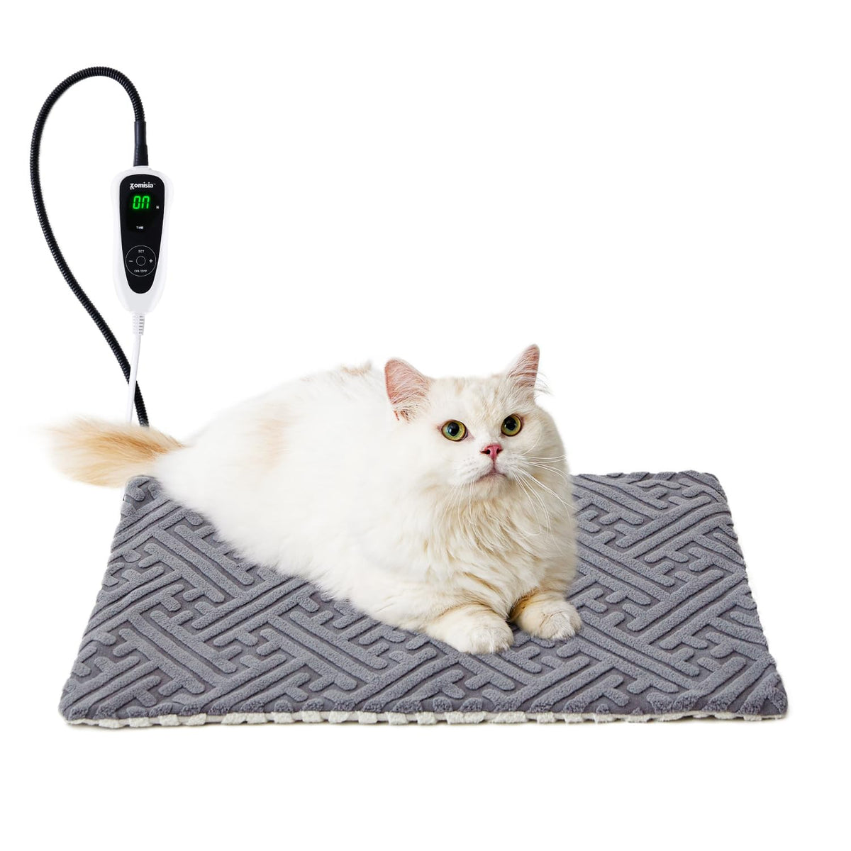 Cat Heating Pad - 11 Adjustable Temperature and 25 Timer Options, Heated Cat Bed Indoor with Chew-Resistant Co