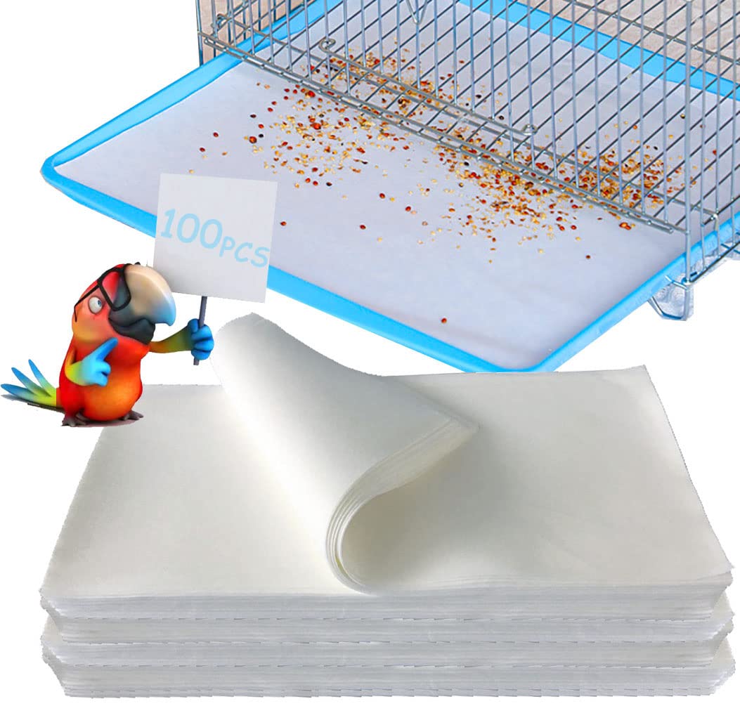 Firdnyohs 100PCS Bird Cage Liner Papers, Disposable Cage Paper Liners Precut Absorbent Cushion Pad Mat Accesso