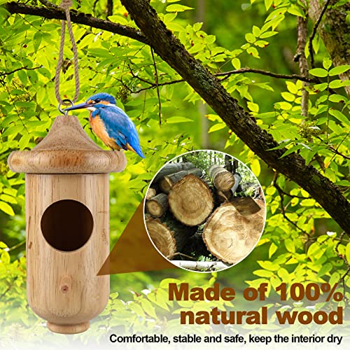 Hummingbird House for Outside Hanging, Small Wooden Hummingbird Gifts Nest 3 Pack with Hemp Ropes, Gardening G - view 5