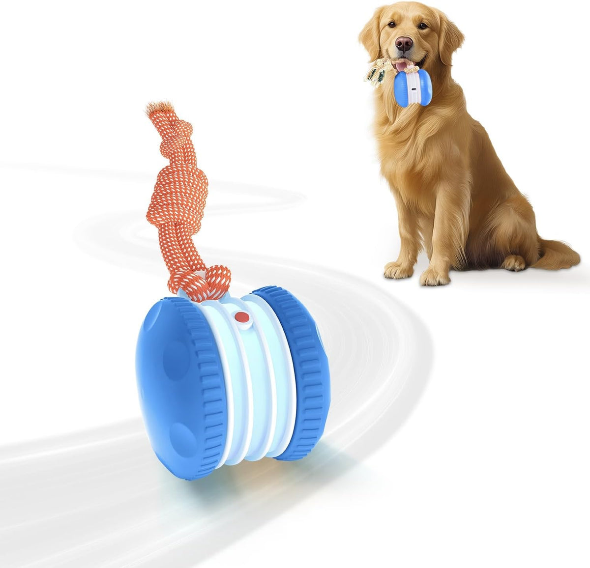 PJC Interactive Dog Toy – Automatic Electric Rolling Ball with Rope, Motion-Activated Play, Random Movement, R