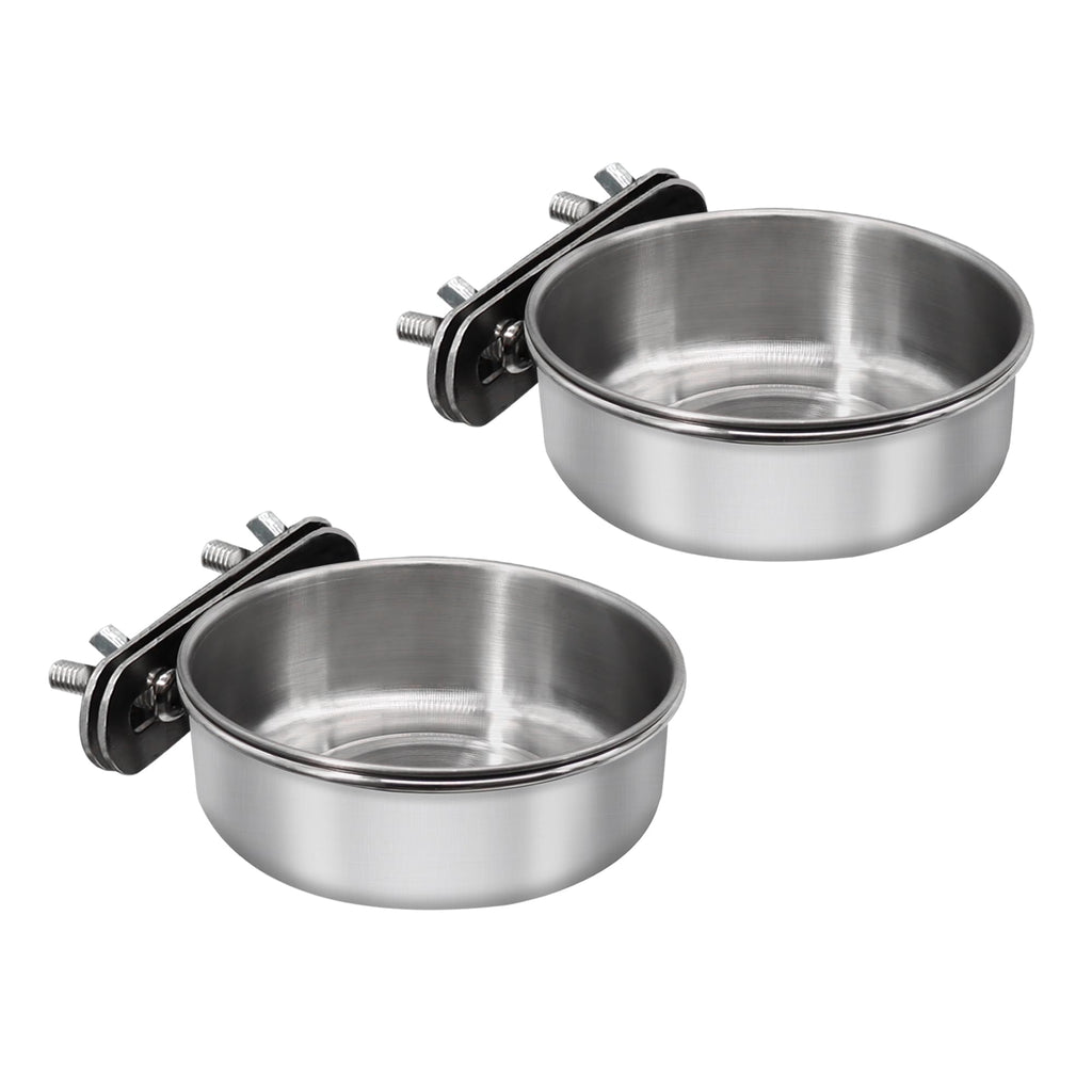 2 Pcs Small Bird Feeding Dish Cups,Parrot Food Bowl Cage with Clamp Holder Stainless Steel,Birdcage Coop Water
