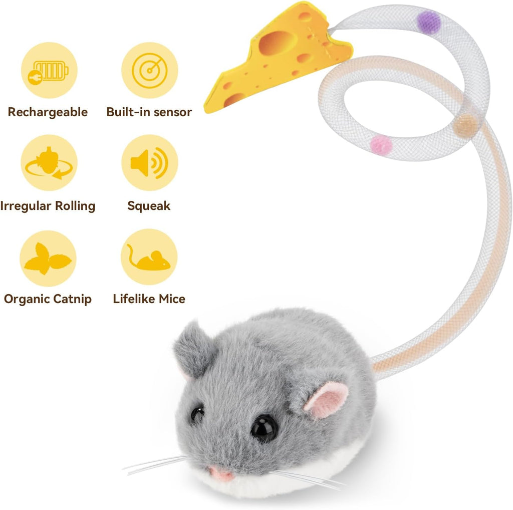 Migipaws Interactive MigiMouse Cat Toy 360° Rolling & Spin with Wiggling Tail for Indoor Cats Smart Motion Sen - view 4