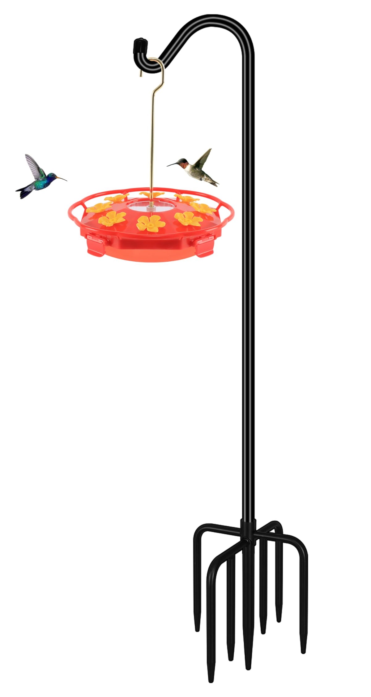 FEED GARDEN 76'' Bird Feeder Pole, Heavy Duty Shepherds Hooks for Outdoor with 7-Prong Base, Adjustable Shephe