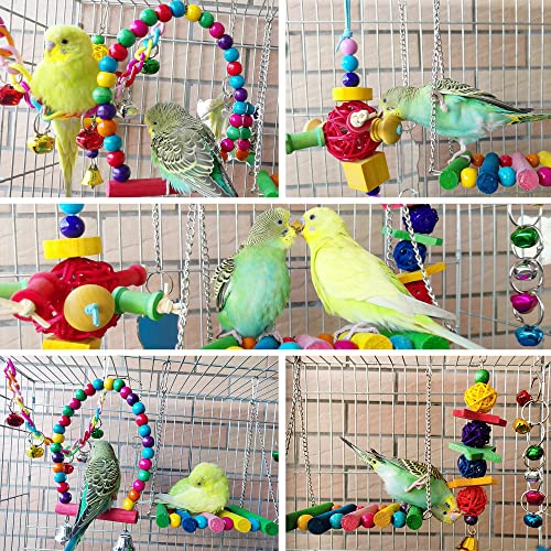 8 Pcs Parakeet Cockatiel Bird Toys, Parrots Cage Accessories Swing Wooden Perch Chewing Toy for Budgerigar, Co - view 6