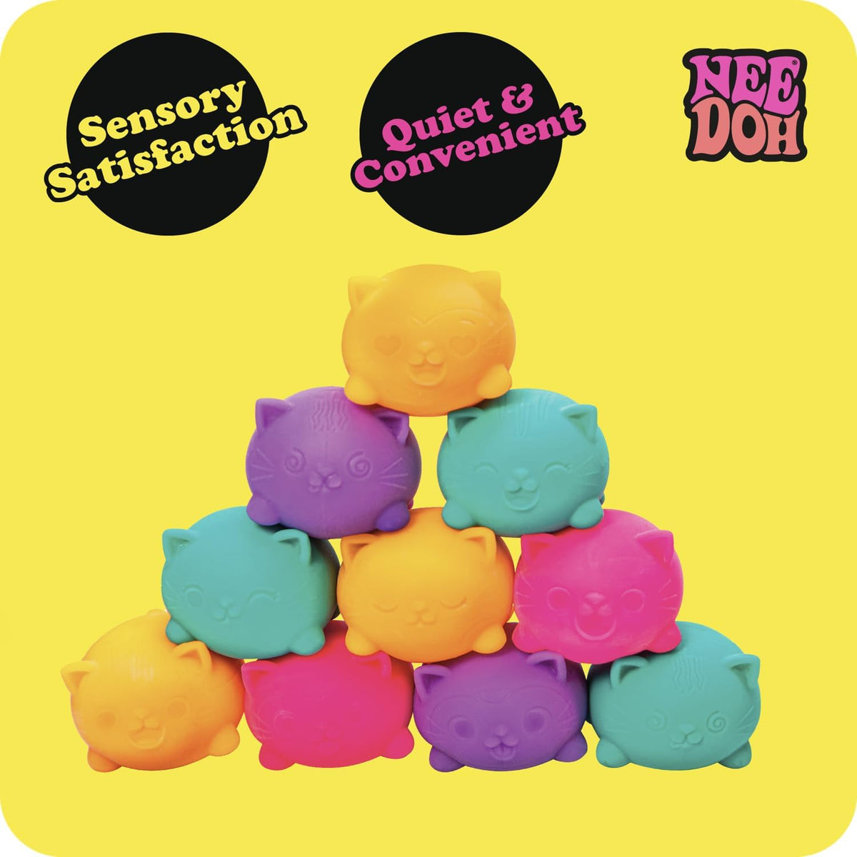 Schylling NeeDoh Teenie Cool Cat - Sensory Squeeze Toy - Contains 3 Mini Groovy Globs - 1.5" Wide - Color May  - view 2