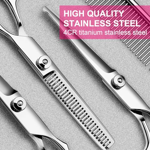 TINMARDA 5 in1 Dog Grooming Scissors Kit, Professional Dog Scissors for Grooming with Safety Round Tips, Titan - view 3