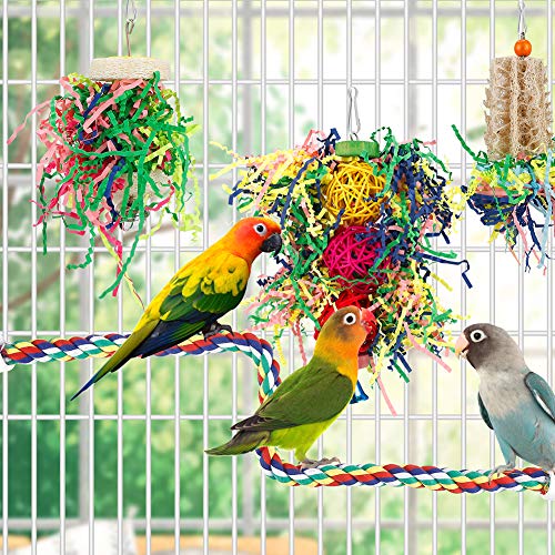 Foraging Bird Toys - Shredding Parakeet Toys with Rope Perch for Conure, Cockatiel, Budgies, Lovebird, Parrotl - view 3